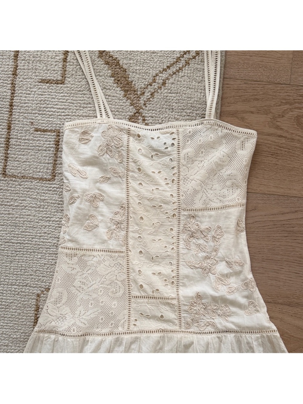 Zara Cream Patchwork Embroidered Dress S - Picture 7 of 8